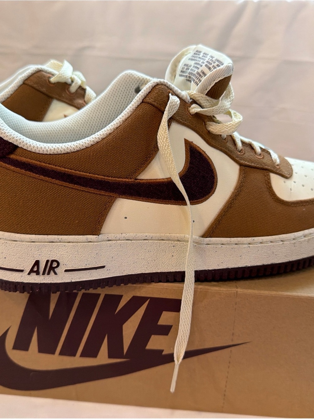 Nike Men’s Low-Top Sneakers — Brown/White with Dark Brown Swoosh
